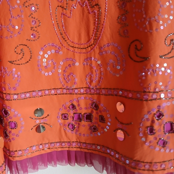Cadi & Blu Orange Pink A Line Skirt Beaded Sequin Boho Size 4 - Picture 3 of 15